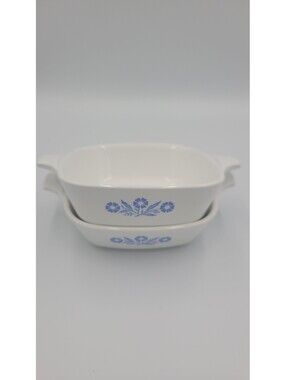 Vintage Corning Ware P-41 Petite Pan Set of 2 White Blue Floral Casserole Dishes